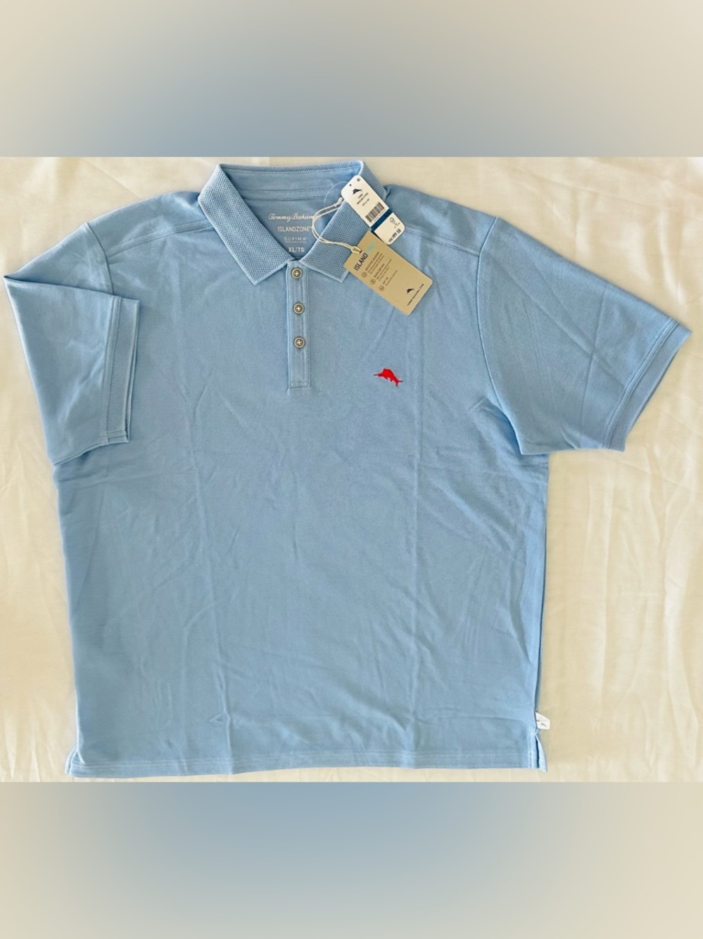 Tommy Bahama Mens Island Zone Supima Emfielder 2.0 Polo XL Lt Sky Blue Coral NWT